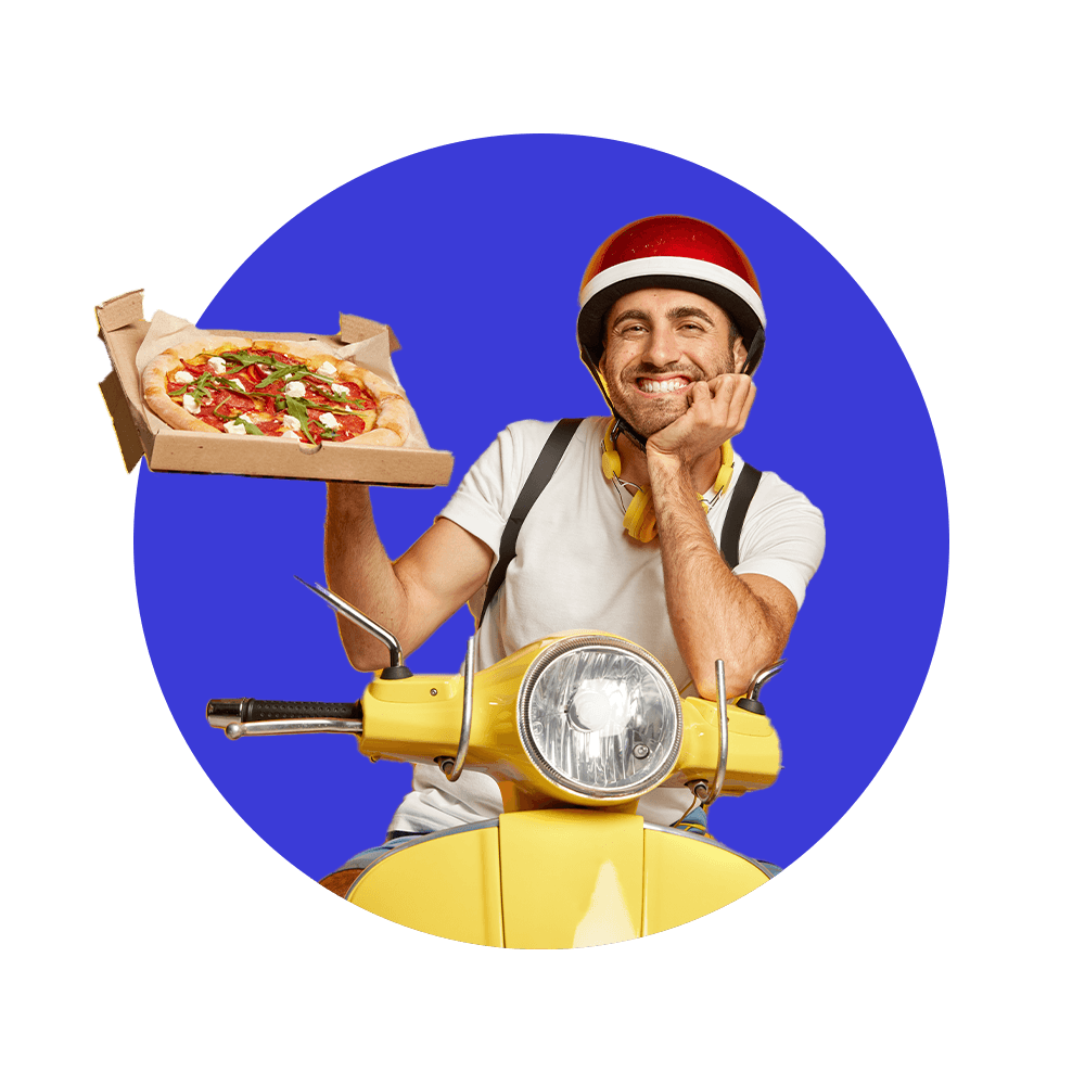 Mężczyzna dostarcza pizzę.