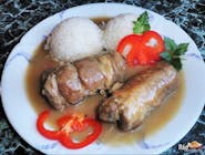 Menu: Poľovnícky závitok na šťave, ryža (polievka v cene menu)