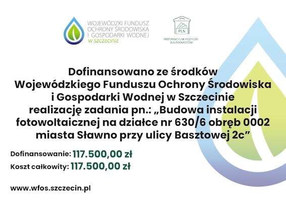 Dofinansowanie ze środków Wojewódzkiego Funduszu Ochrony Środowiska i Gospodarki Wodnej w Szczecinie.