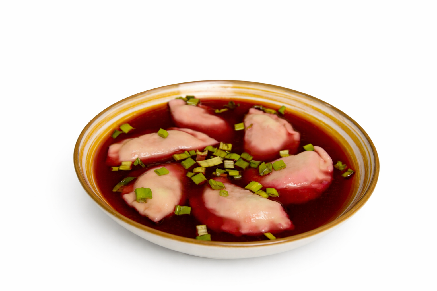 Syty kubek maly (4 pierogi z mięsem w barszczu)