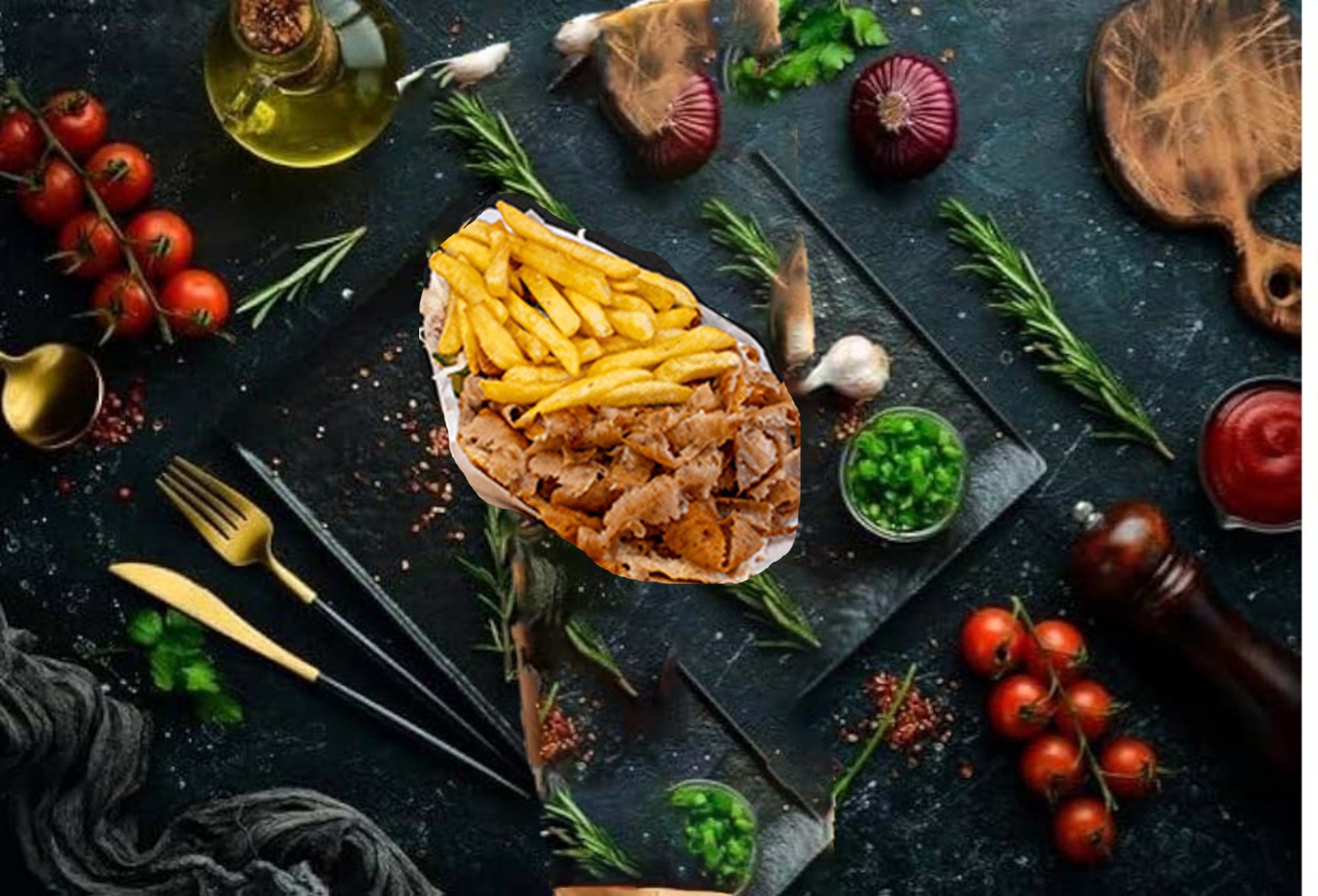 Kebab w Bułce z Frytkami