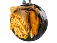 Limanda Panierowana - Dodateki: frytki, coleslaw, cytryna