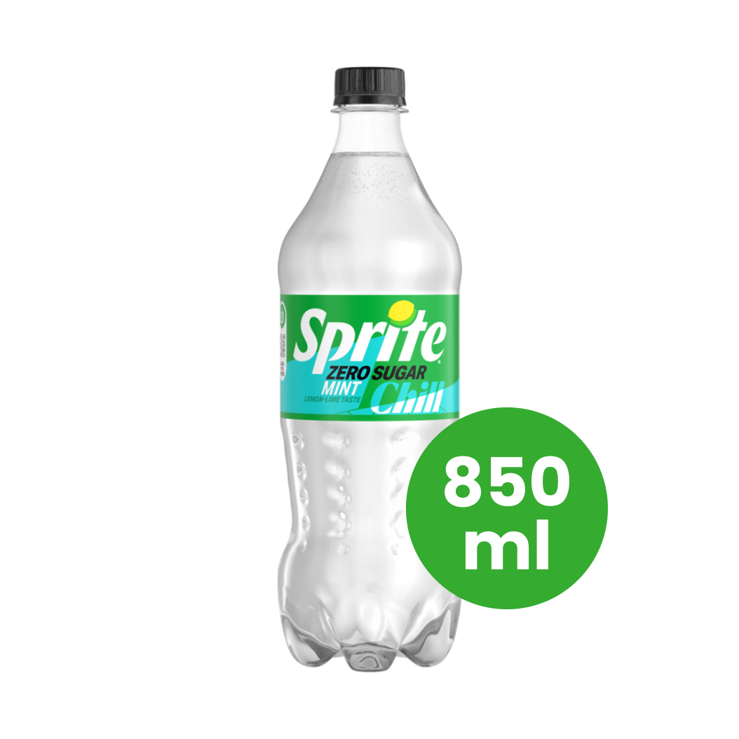 Butelka Sprite Zero 850 ml, napój gazowany bez cukru, przezroczysta propozycja orzeźwienia.