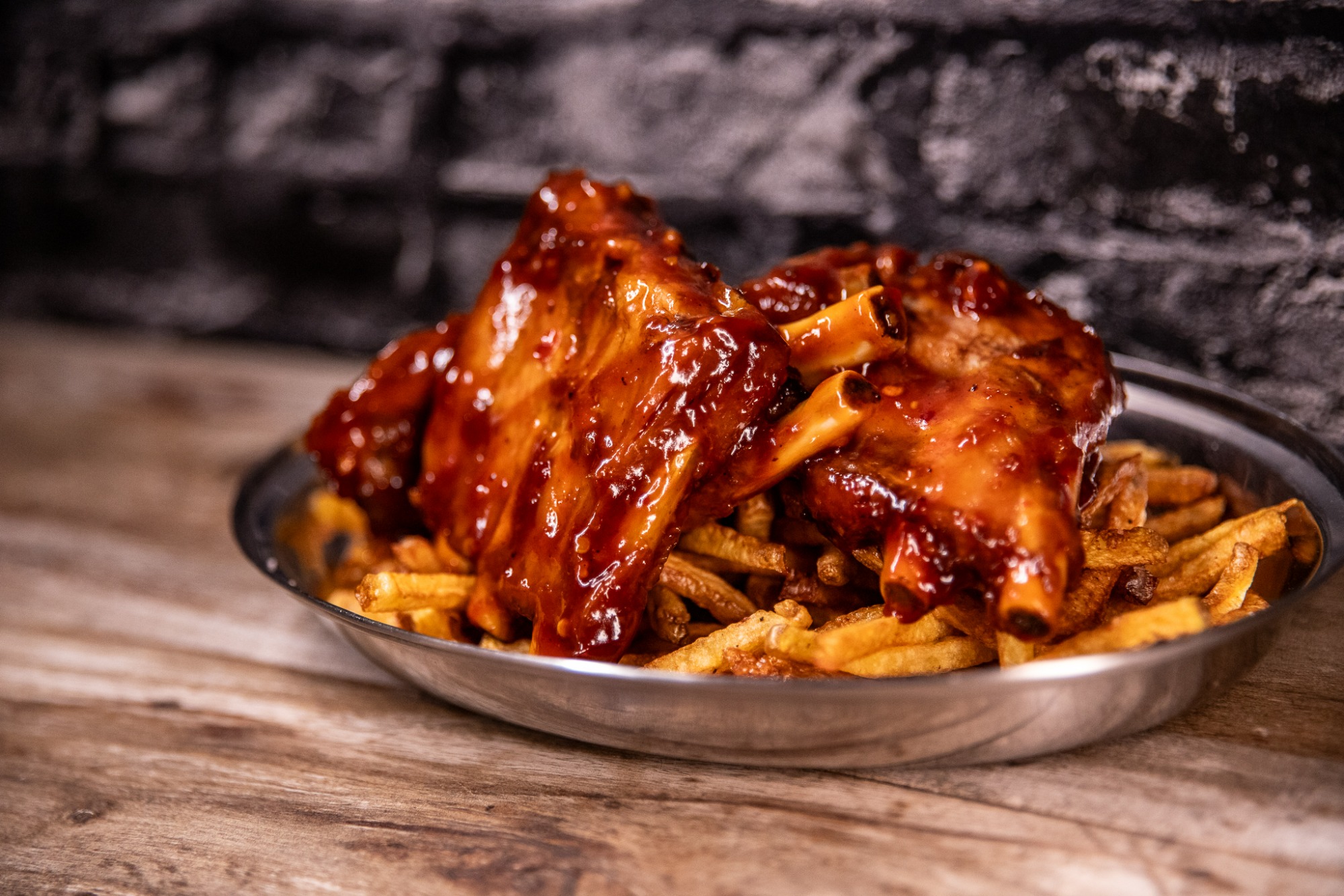 Spicy Glazed Pork Ribs + fries
