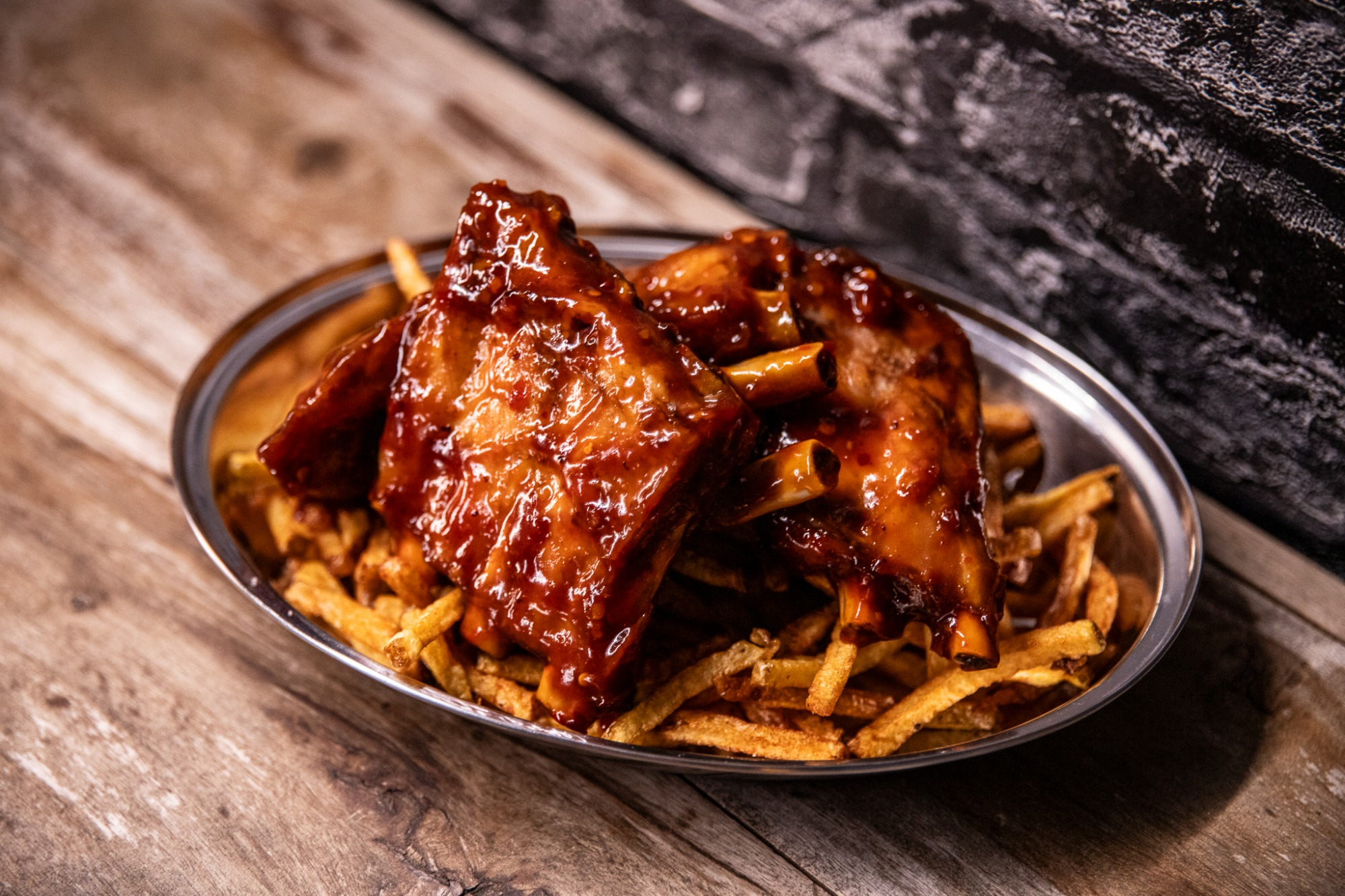 Non-Spicy Glazed Pork Ribs + fries
