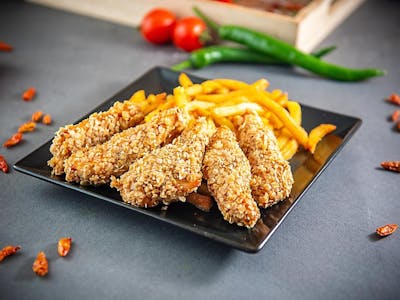 Oatmeal chicken strips 5 and fries