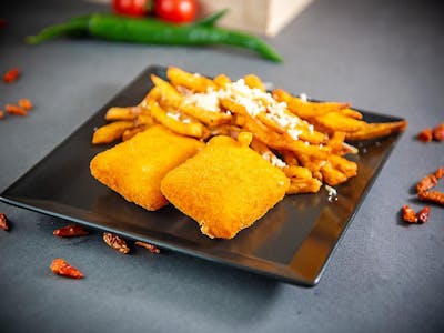 Smoked breaded fried cheese and fries