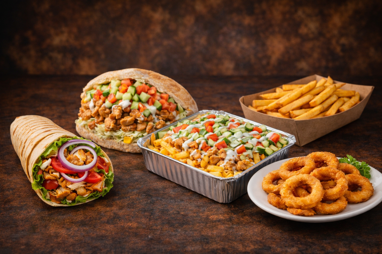 Pierożki na talerzu, posypane chrupiącą cebulką, podane z gałązką koperku.