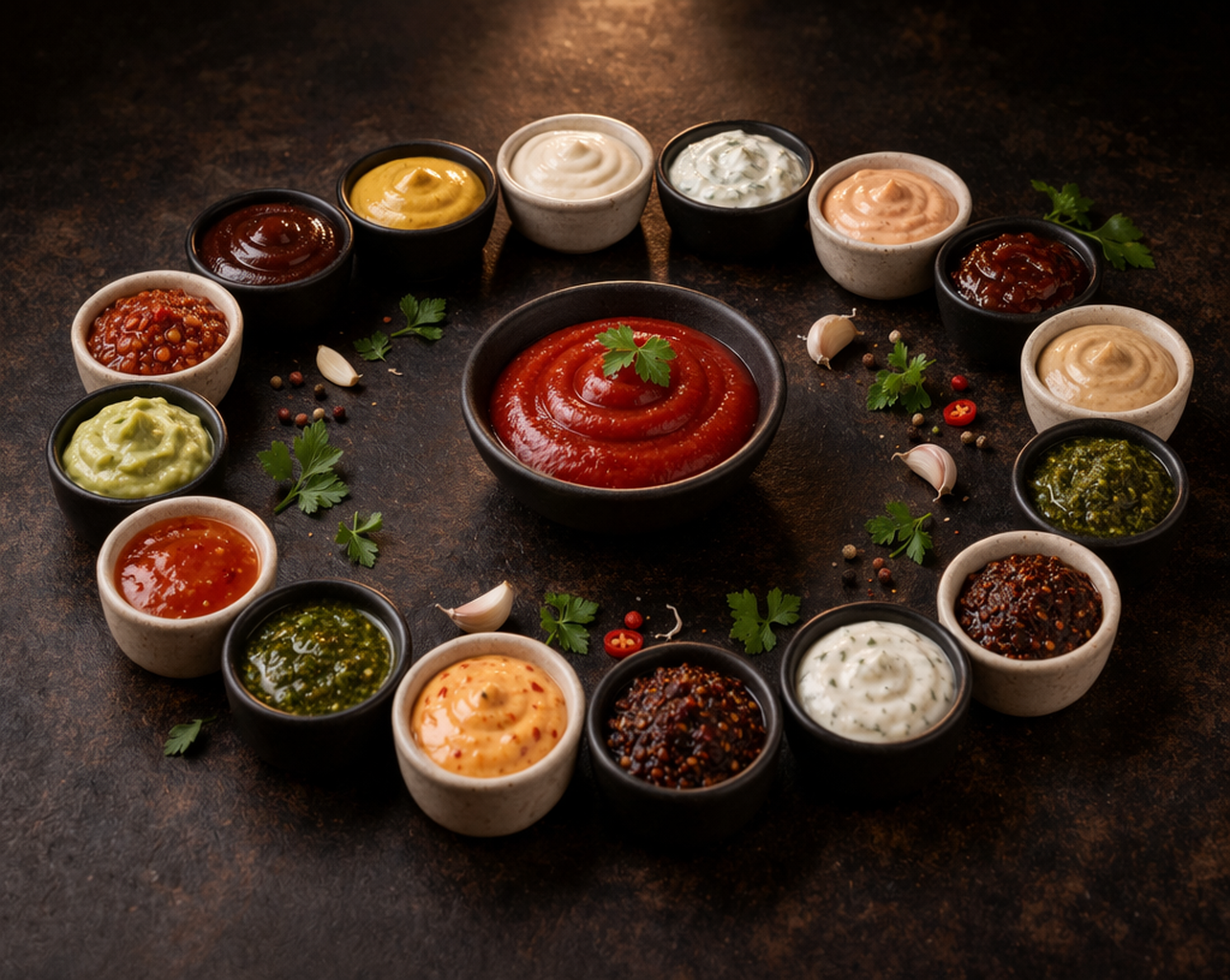 Sos Naga Jolokia w białej misce, o intensywnej czerwonej barwie, oceniony na 5/5 w skali ostrości.