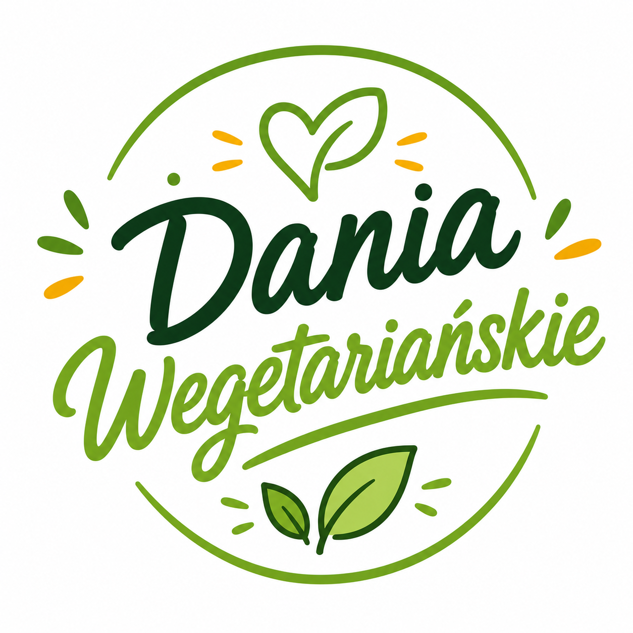 Kolorowy napis "Dania dla Dzieci" otoczony rysunkami słoneczka i serca.