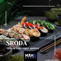 -15% rolki, nigiri, sashimi