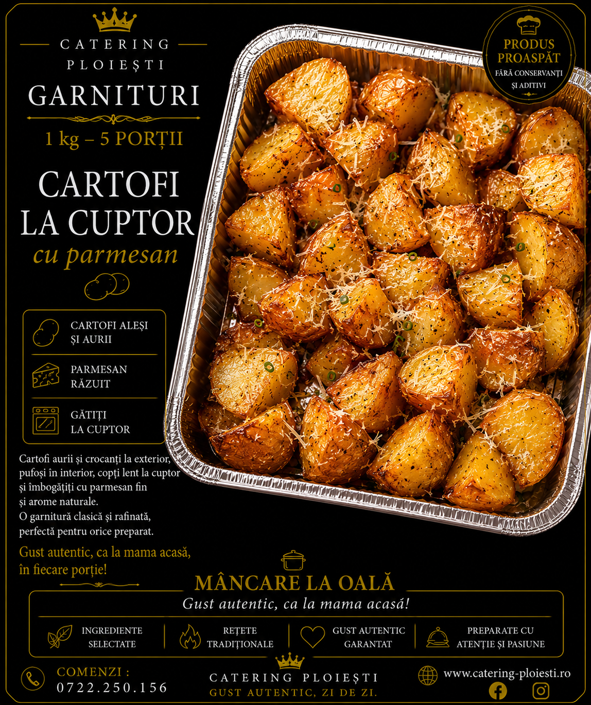 GARNITURI  - 1 kg – 5 portii Cartofi la cuptor cu parmesan 					 