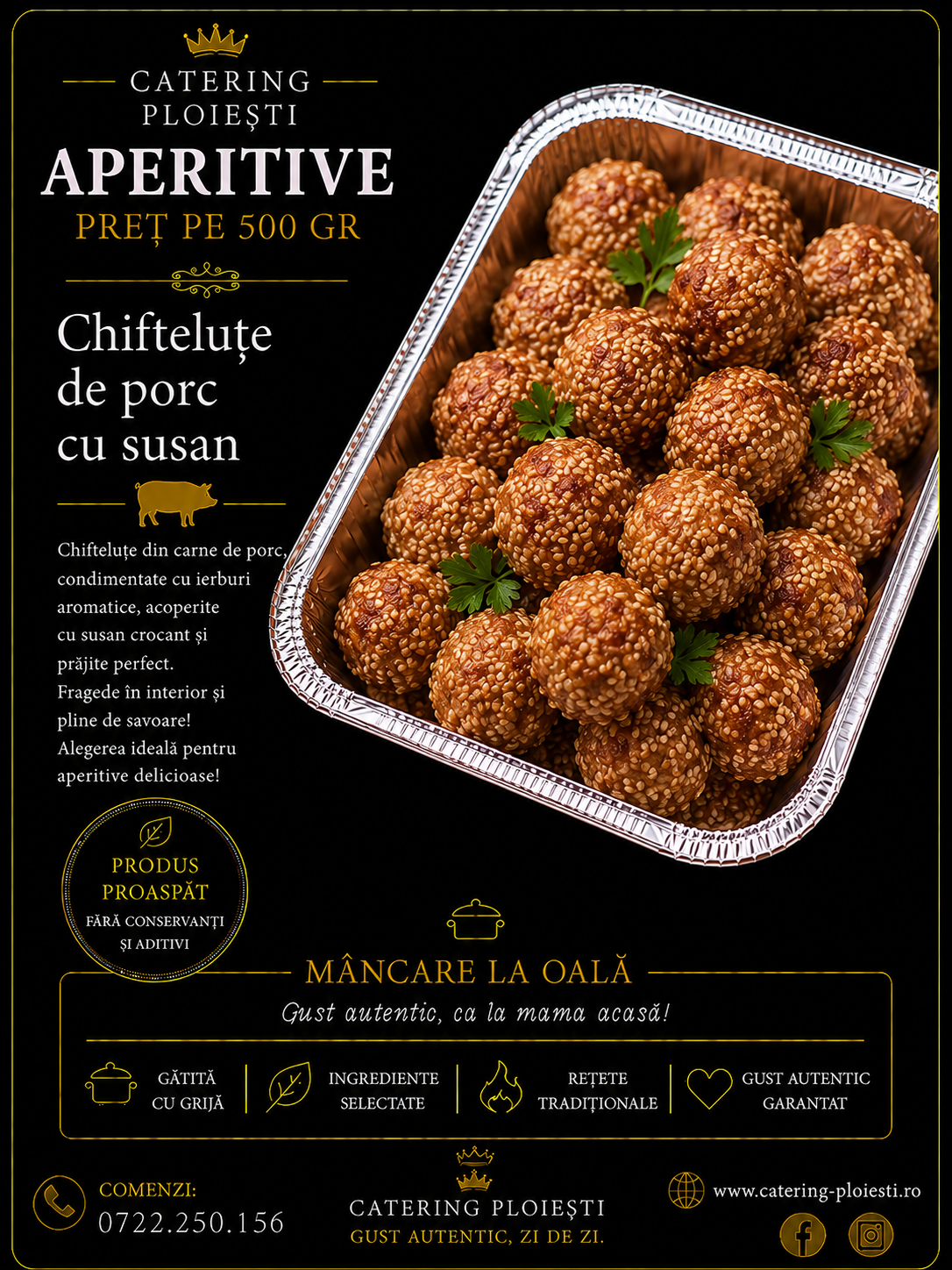 APERITIVE  /pret pe 500 gr   Chiftelute de porc cu susan							