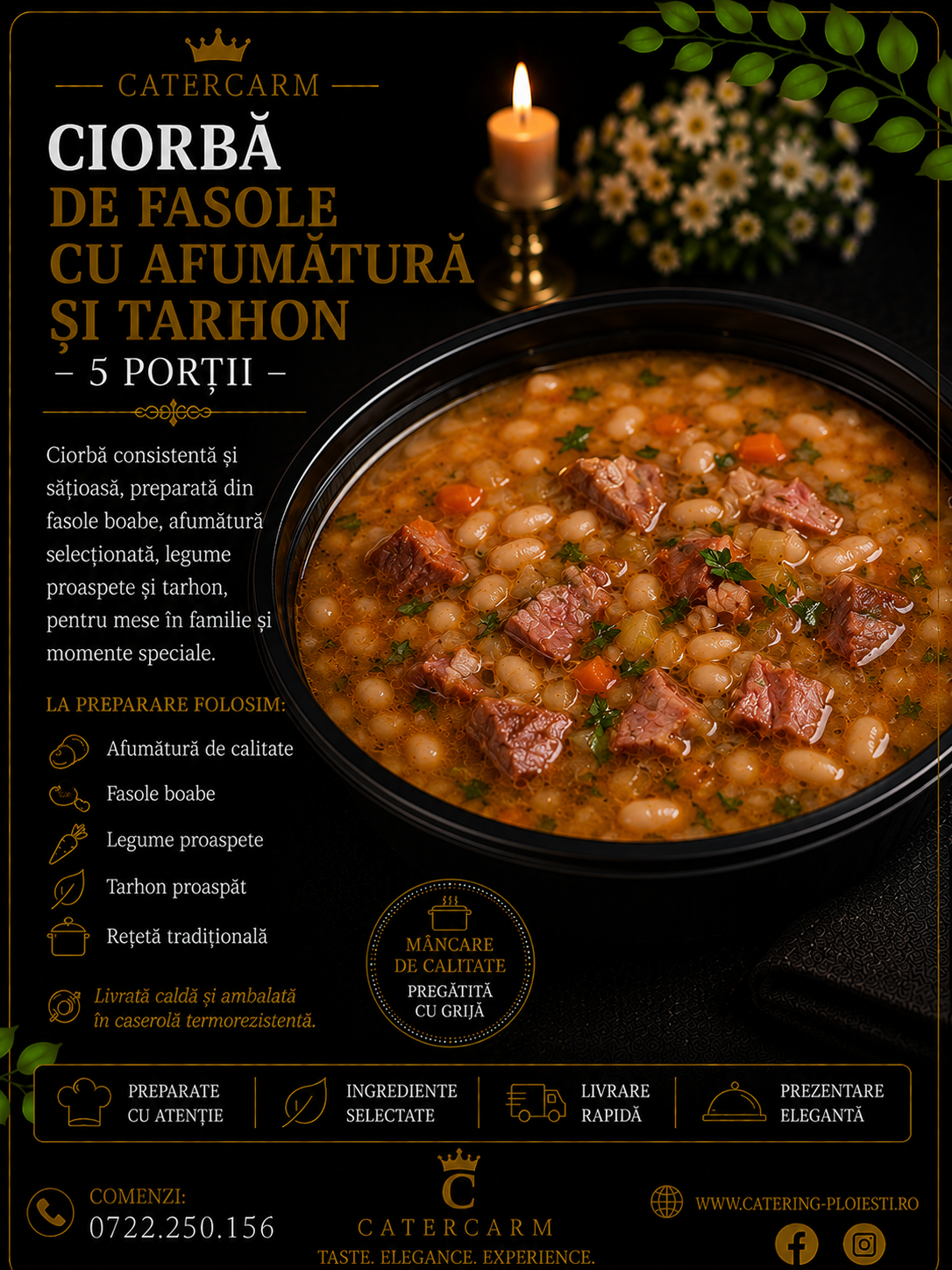ciorba de fasole cu afumatura si tarhon 5 portii