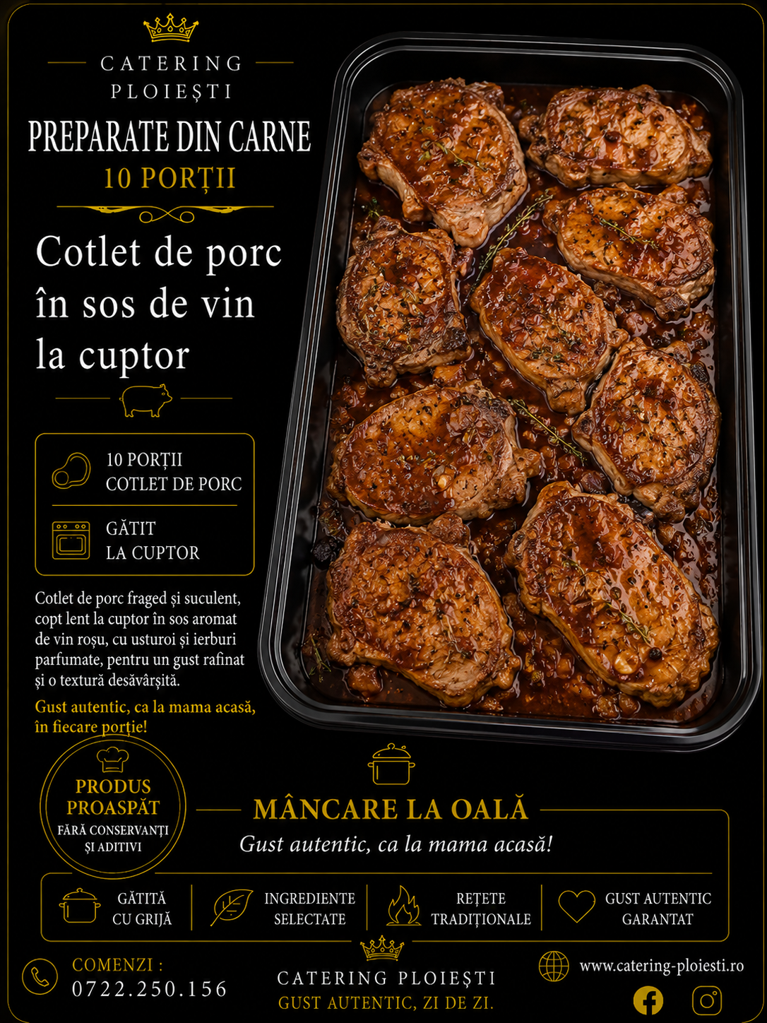 PREPARATE  DIN  CARNE    Cotlet de porc in sos de vin la cuptor (10 portii) 				