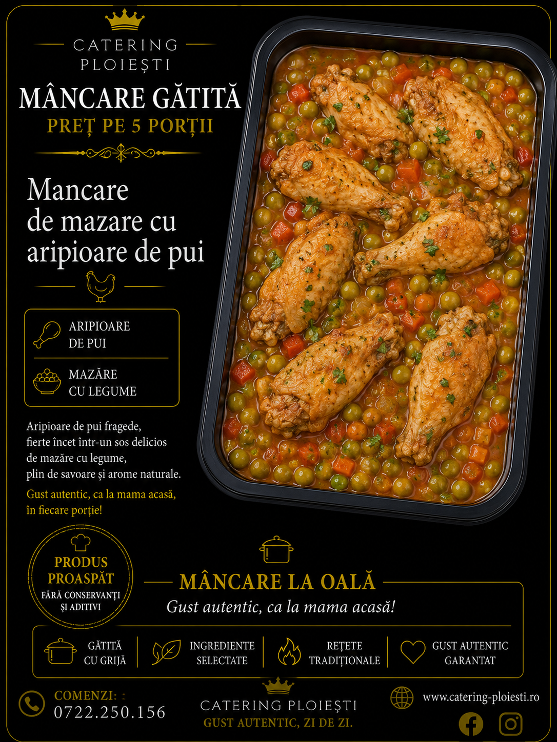 MANCARE GATITA  Mancare de mazare cu aripioare de pui ( 5 portii ) 