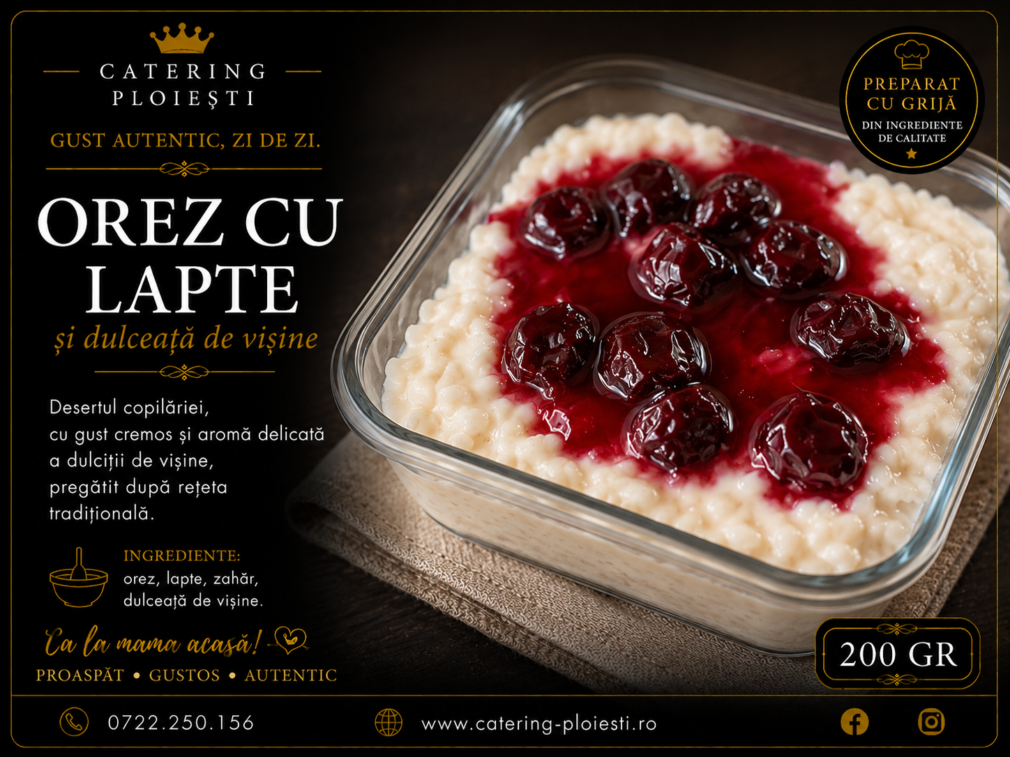 Orez cu lapte si  dulceata de visine