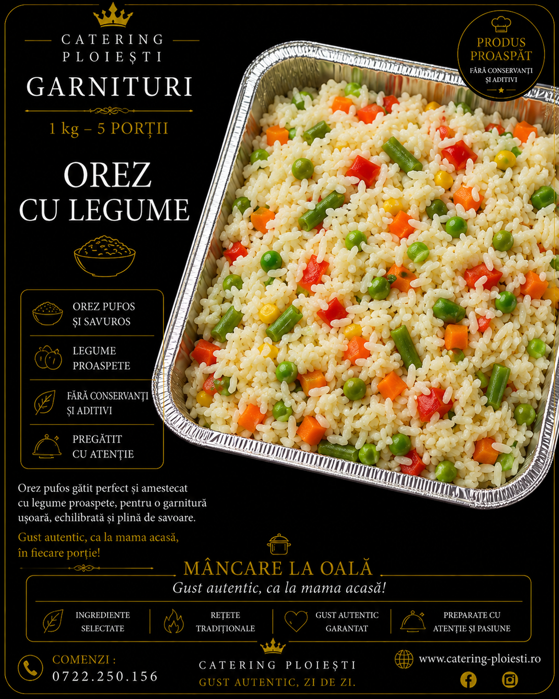 GARNITURI  - 1 kg – 5 portii Orez cu legume 							