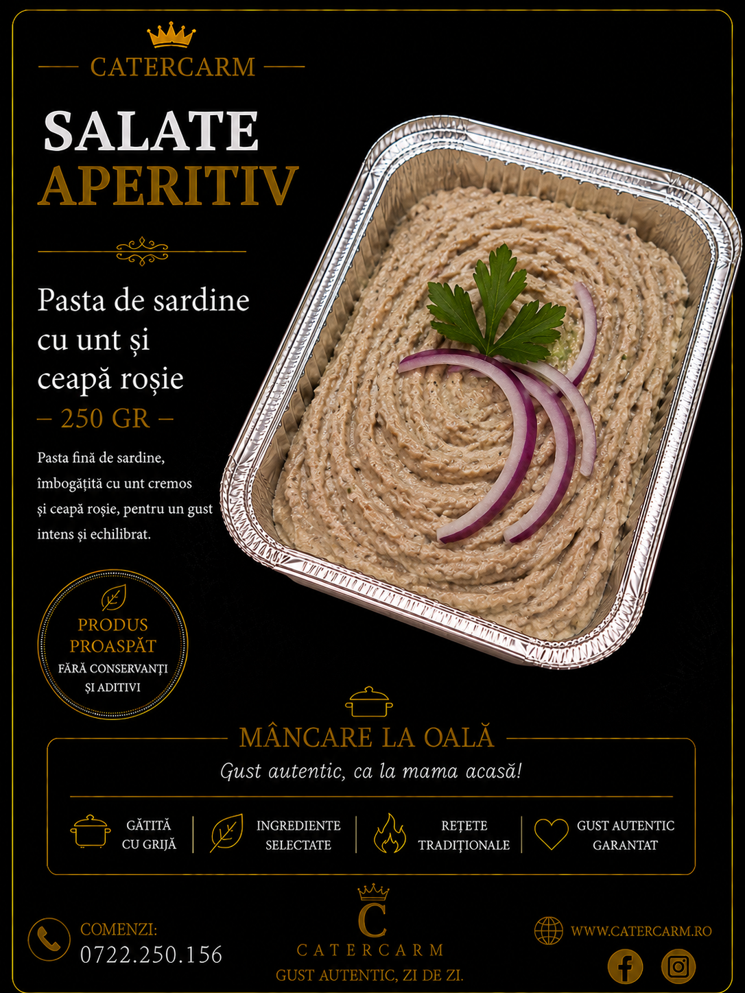 SALATE APERITIV /caserola 250 gr   Pasta de sardine cu unt si ceapa rosie 	 
