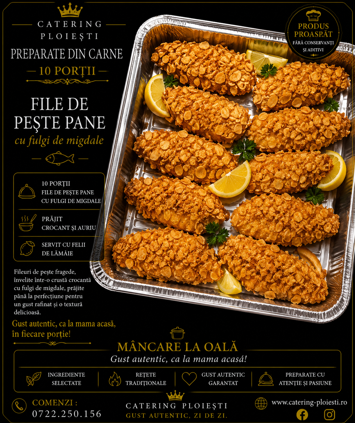 PREPARATE  DIN  CARNE    File de peste pane cu fulgi de migdale ( 10 portii)				