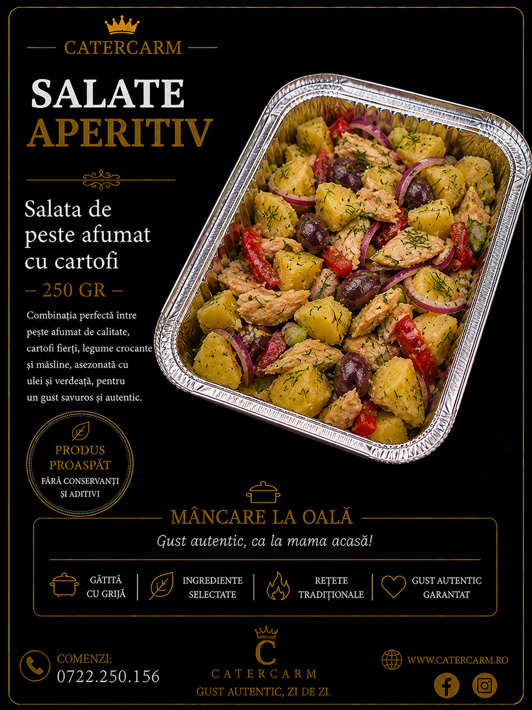 SALATE APERITIV /caserola 250 gr   Salata de peste afumat  cu cartofi 					          