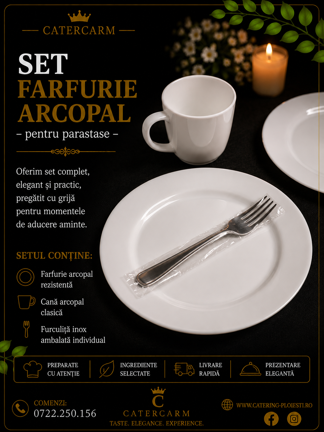 set farfurie arcopal + cana + furculita inox 