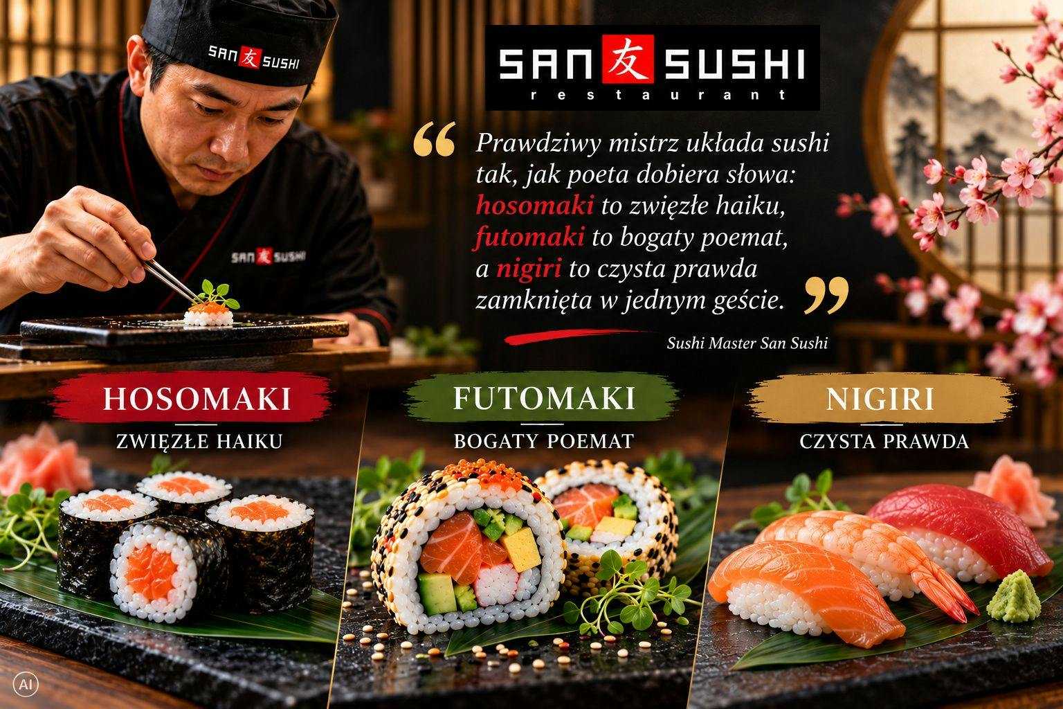 Hosomaki, futomaki i nigiri – porównanie rodzajów sushi według Sushi Mastera SAN SUSHI