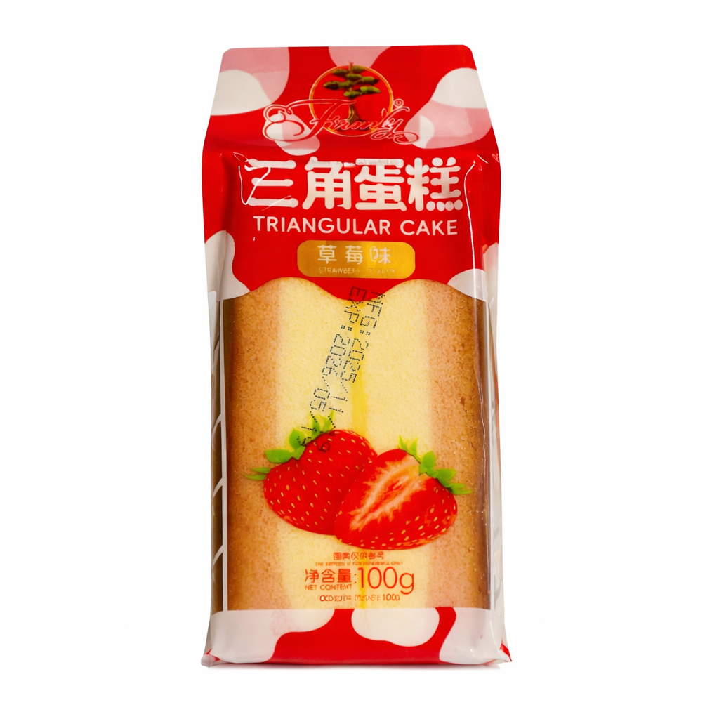 Trójkątne ciastko gąbka o smaku truskawkowym