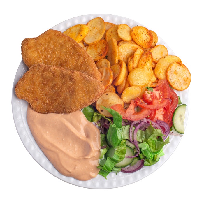 Meniu Snitel la farfurie 