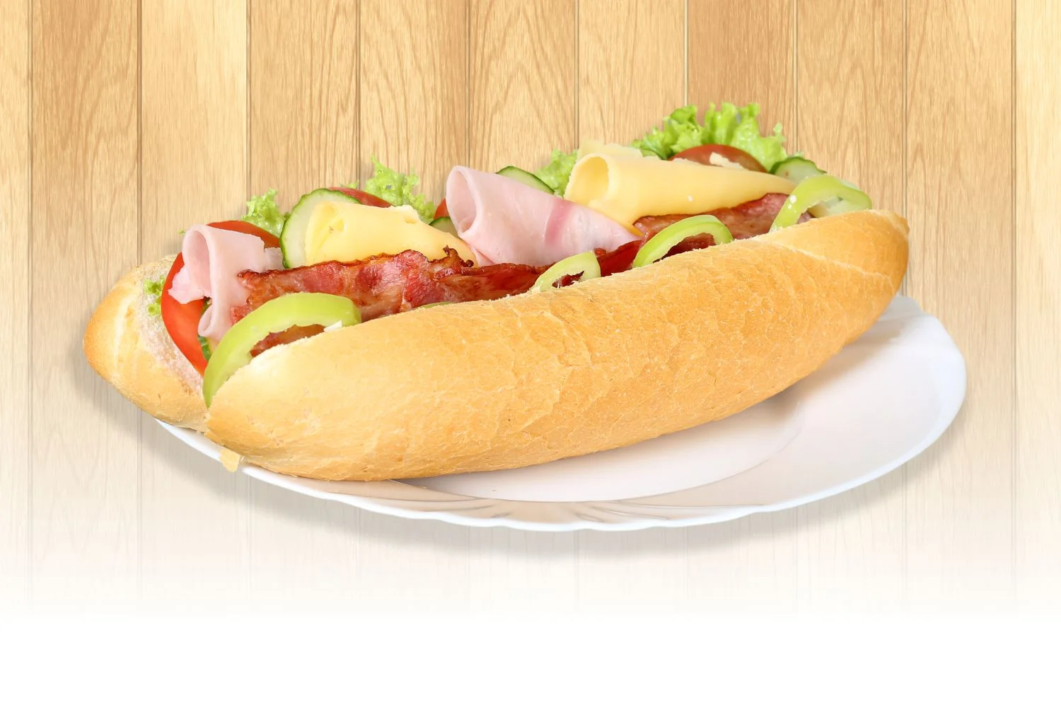 Bageta syr-šunka-slaninka