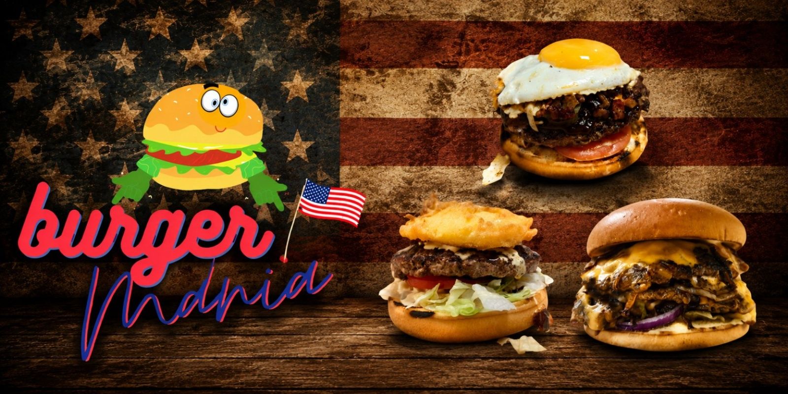 Burger Mania Łask – burgery na tle amerykańskiej flagi