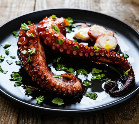 Tentacule de caracatiță la grill și salată mixtă 