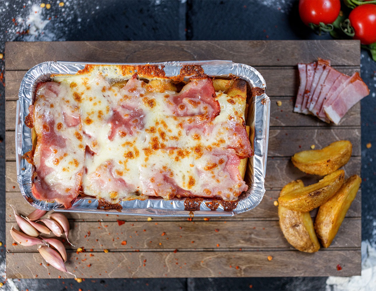 Meniu Cartofi cu bacon, usturoi și mozzarella