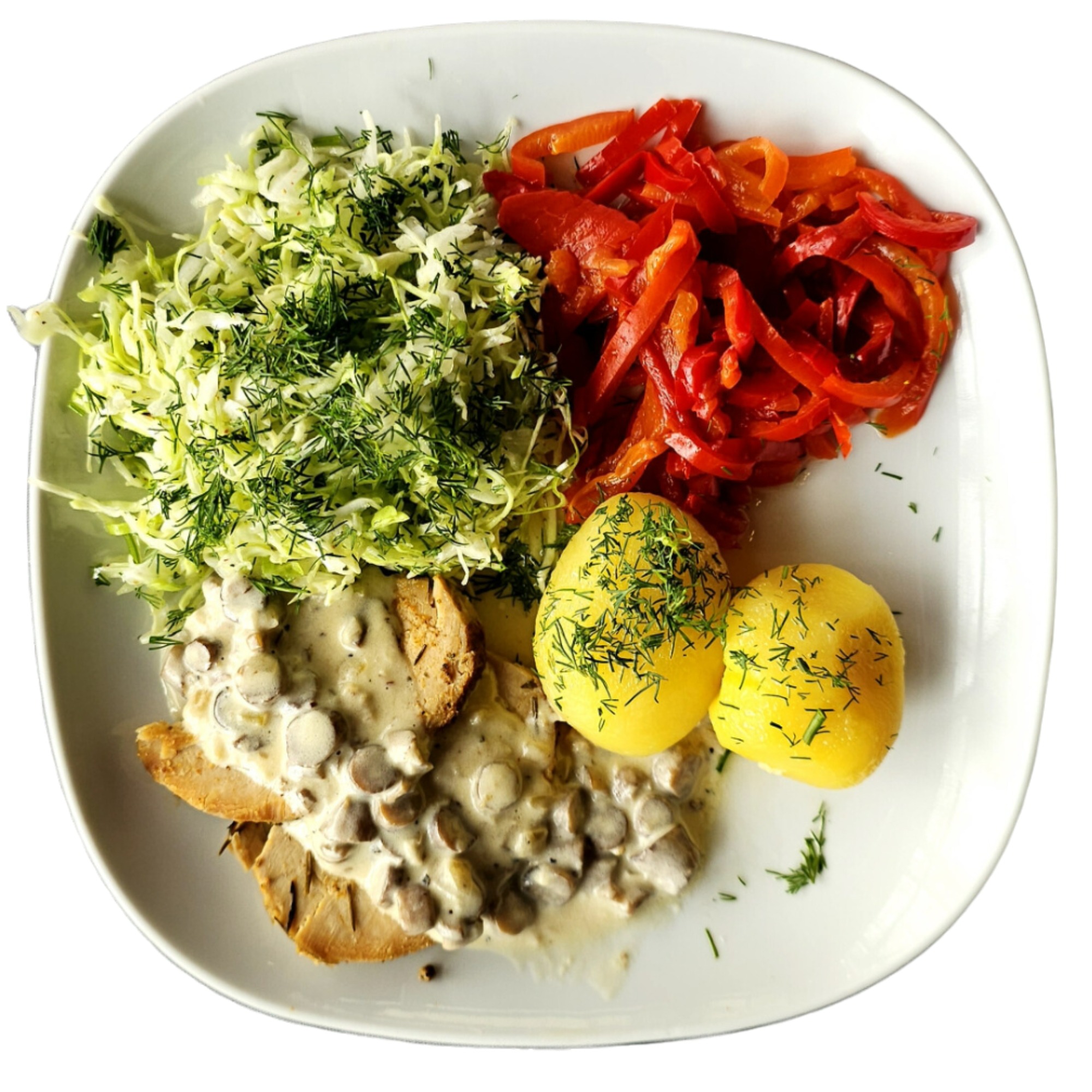 Zestaw 1 (Schab gotowany w sosie pieczarkowym)