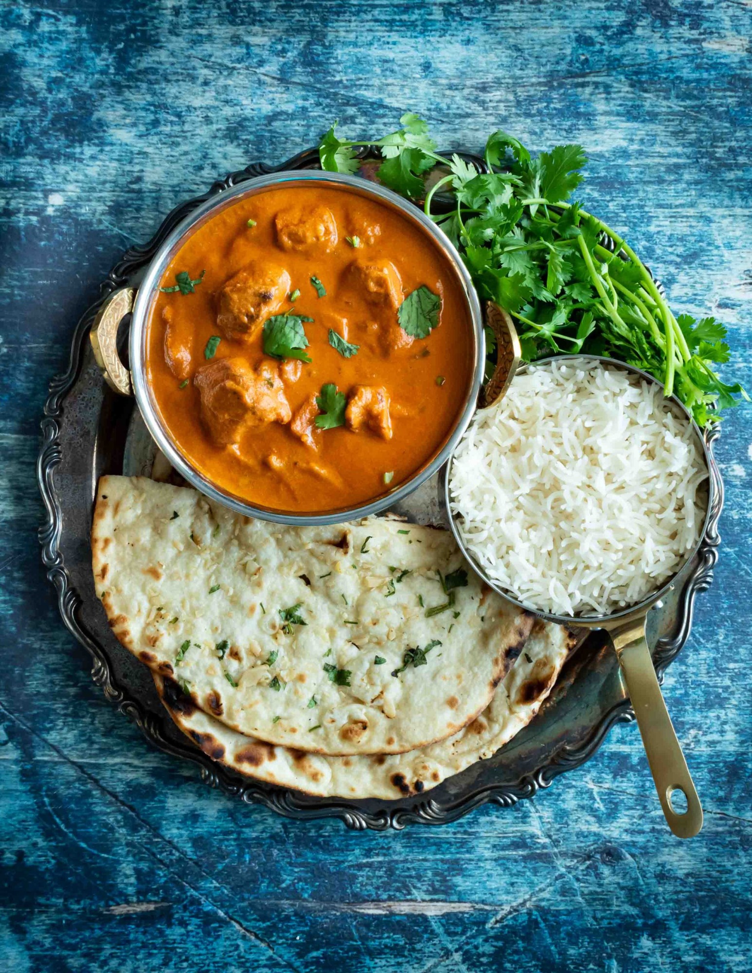 Butter chicken with Rice and Butter Naan 