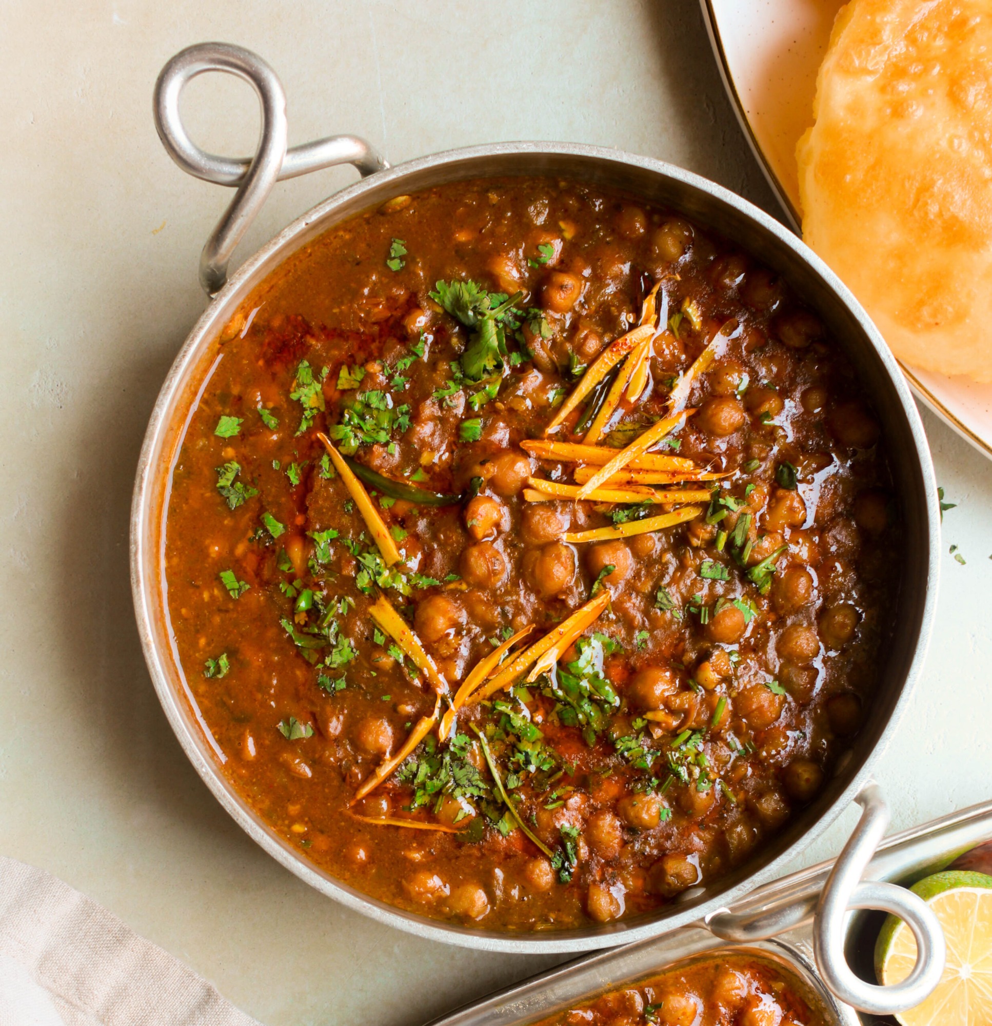 Punjabi Chana Masala with Rice and Butter Naan 