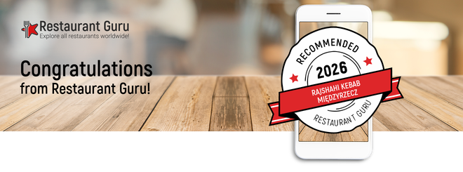 Gratulacje od Restaurant Guru dla restauracji Rajshahi Kebab Międzyrzecz za wyróżnienie w 2016 roku.