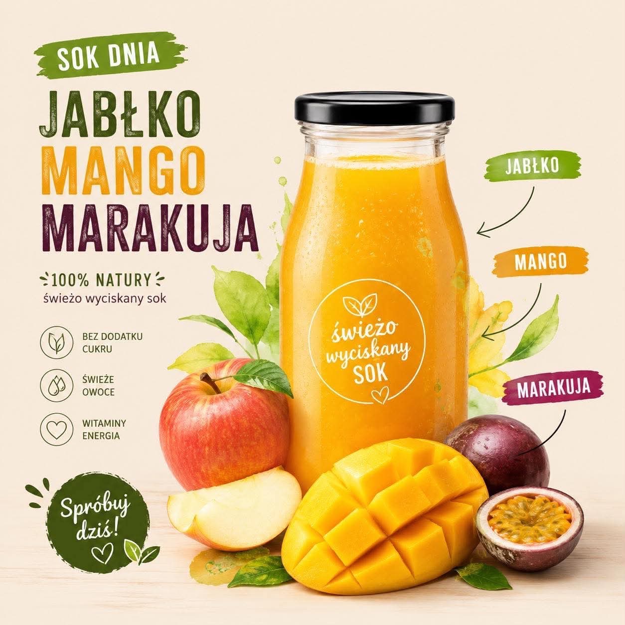 Witamina dnia !!! Sok świeżo wyciskany  mango, marakuja, jabłko 