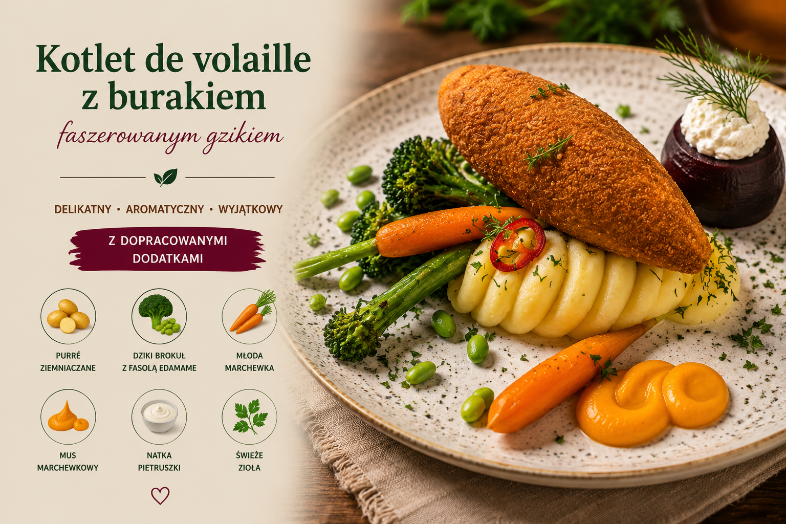 Kotlet de volaille z burakiem faszerowanym gzikiem