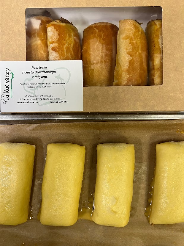 PASZTECIKI Z CIASTA DROŹDŹOWEGO Z MIĘSEM I KAPUSTĄ / SZT
