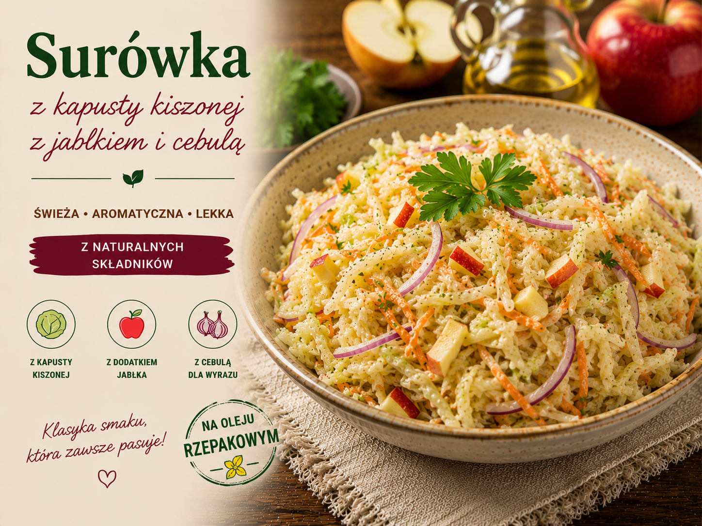 Surówka z kapusty kiszonej z jabłkiem i cebulą