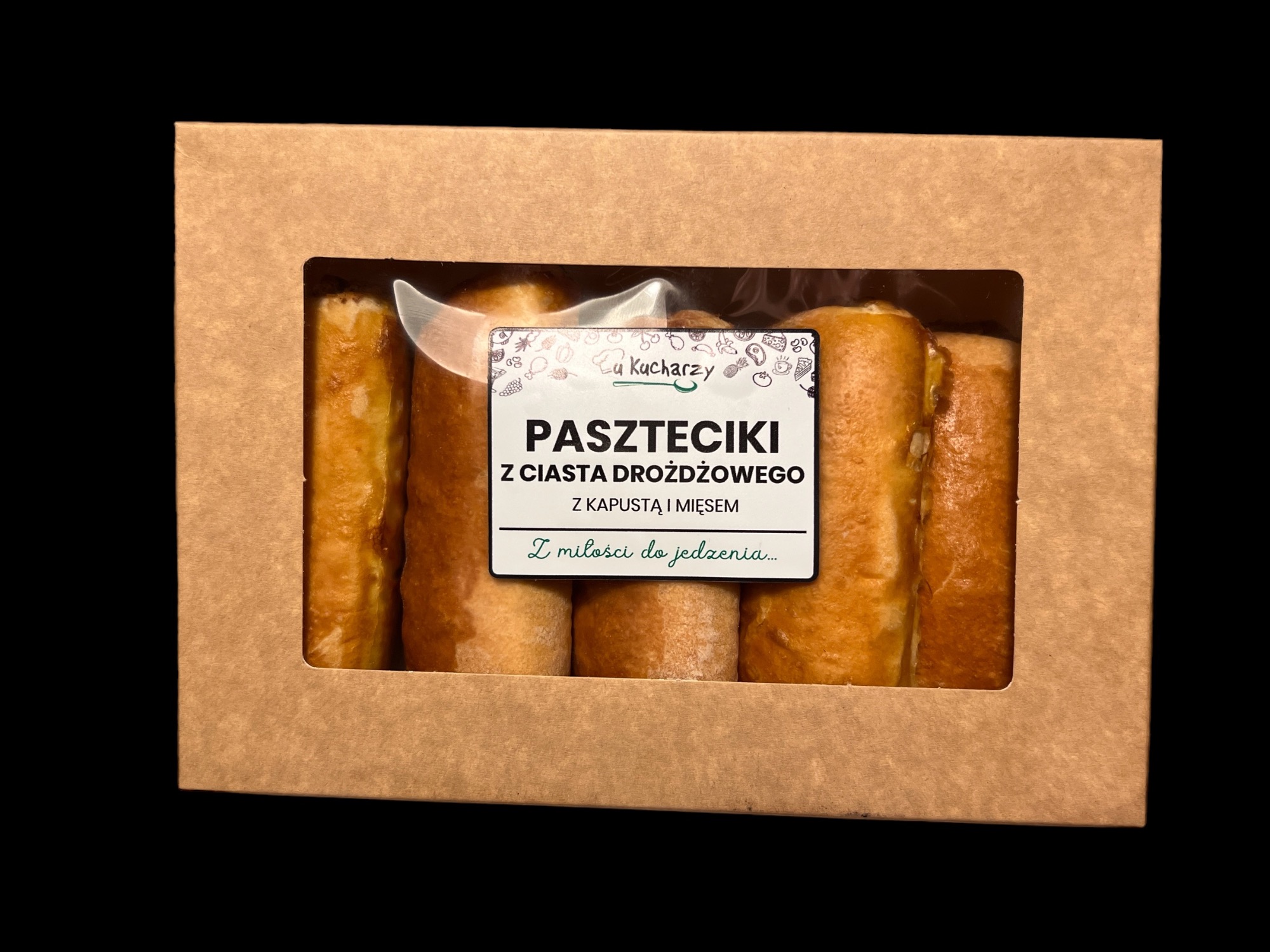 PASZTECIK Z CIASTA DROŻDŻOWEGO Z MIĘSEM I KAPUSTĄ 5 SZTUK