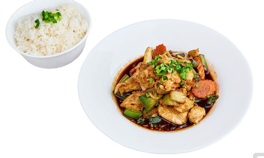 Teriyaki z sałatką pak choy z ryżem