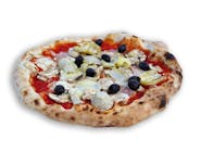 Pizza 4 Stagioni - szynka, oliwki z pestką, karczochy i peczarki