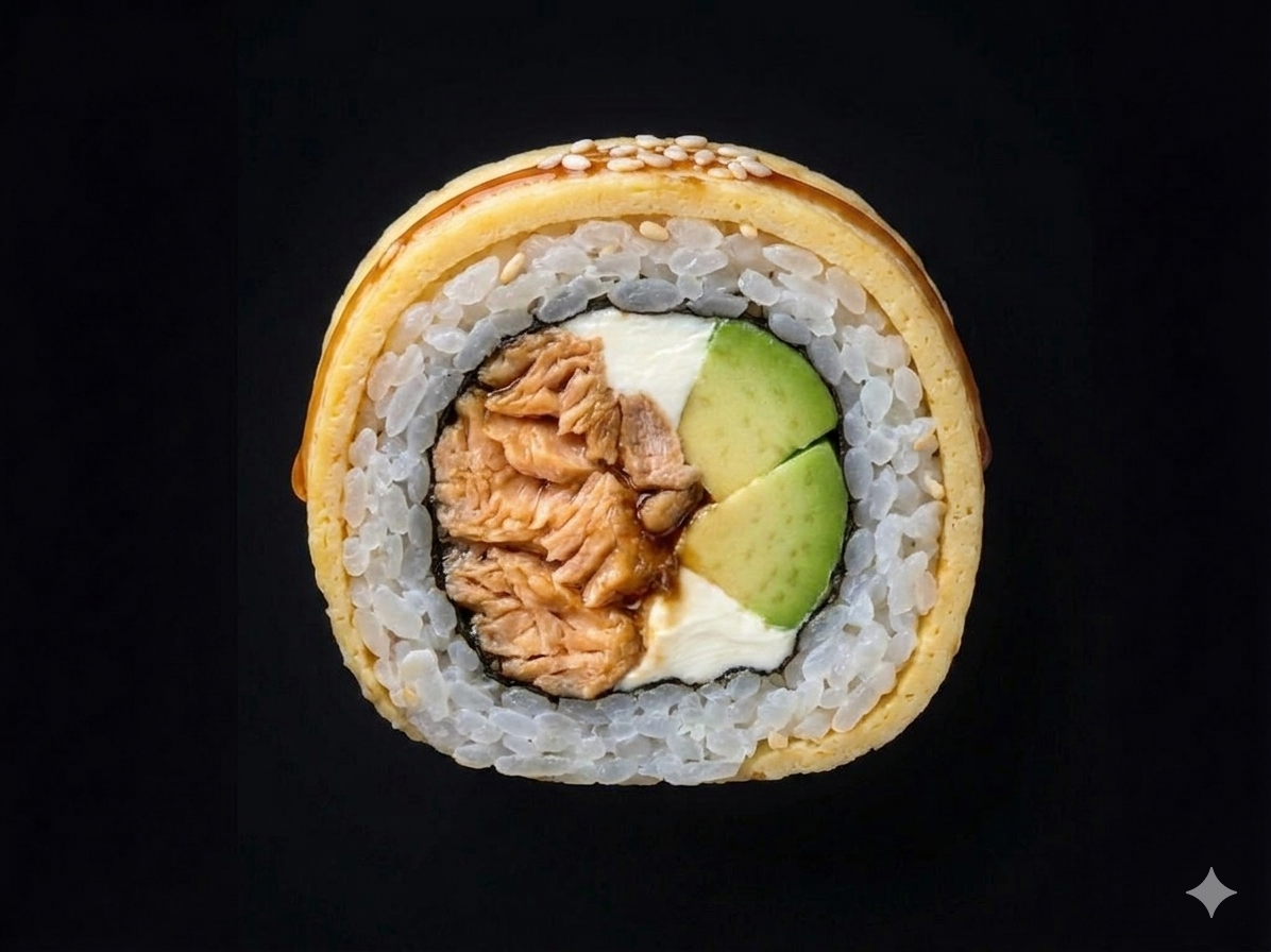 10. Pieczony łosoś w omlecie tamago