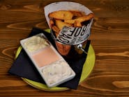 Frites belgiques cu 3 sosuri homemade/ Frites belgiques with 3 homemade sauces (200 g)