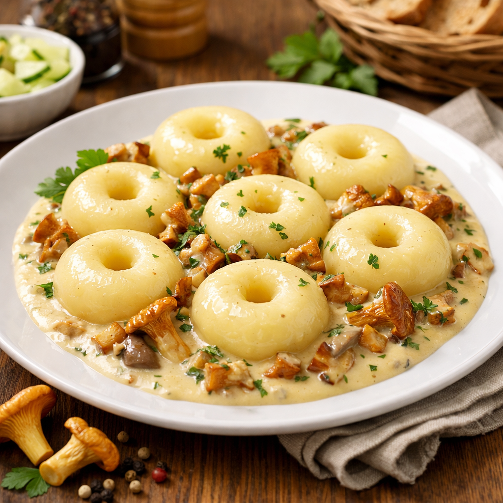 Kluski w sosie kurkowym