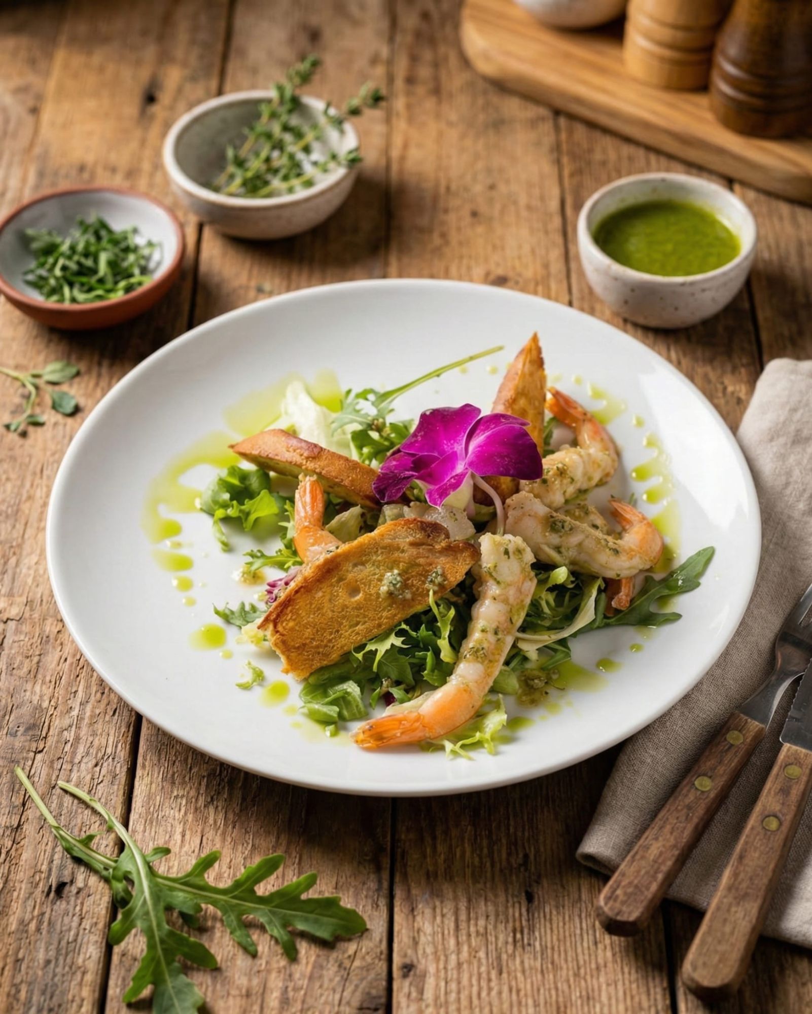 Smażone krewetki tygrysie w emulsji ziołowo-maślanej       