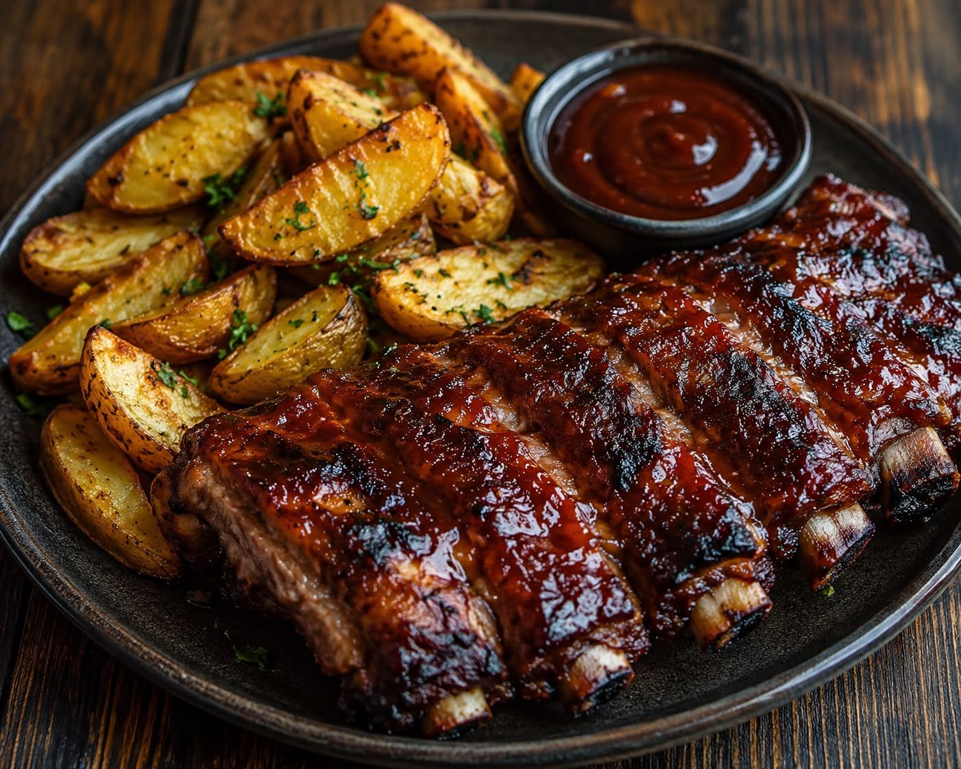 Coaste Pork BBQ cu Cartofi Prăjiți