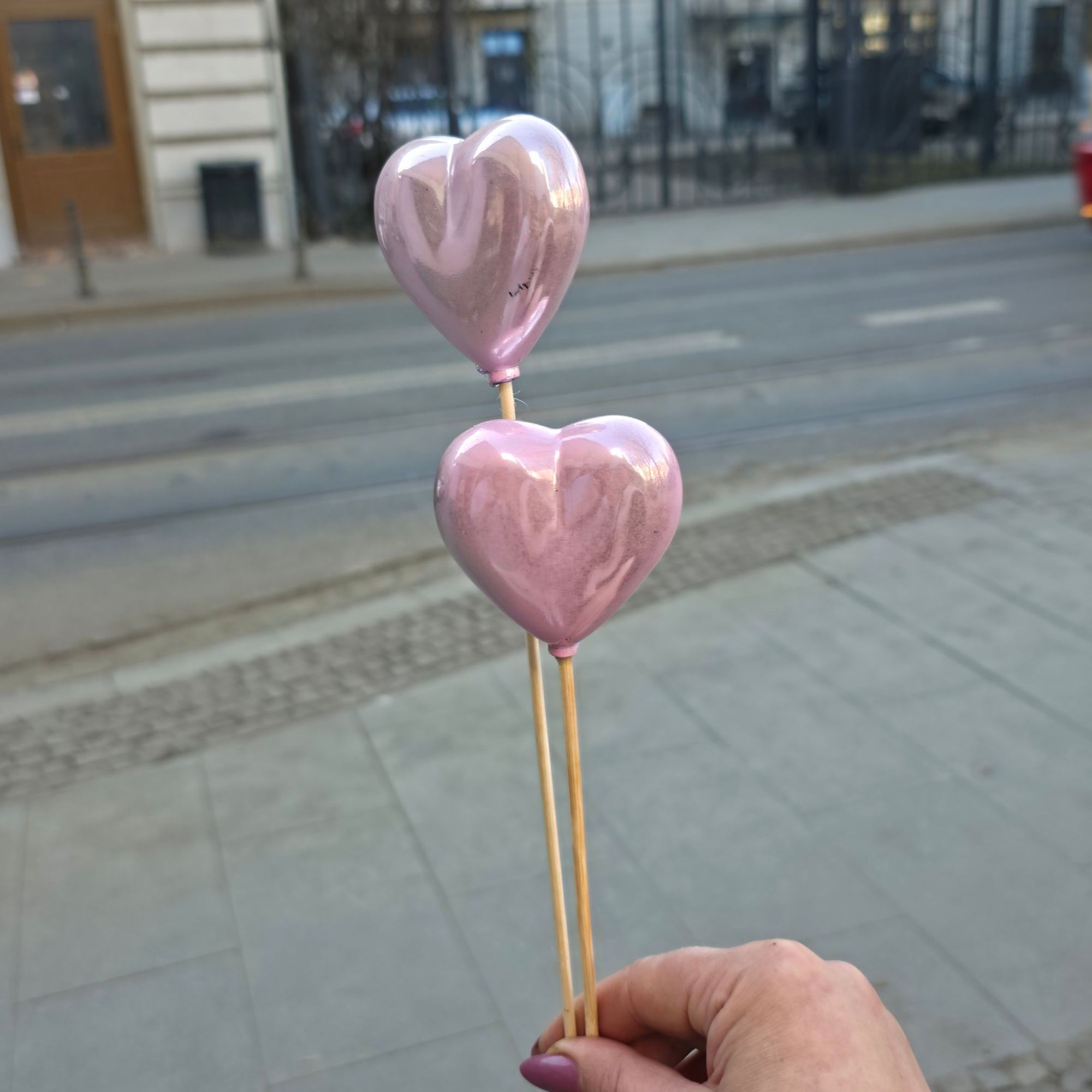 Serce na patyczek różowe do bukietów
